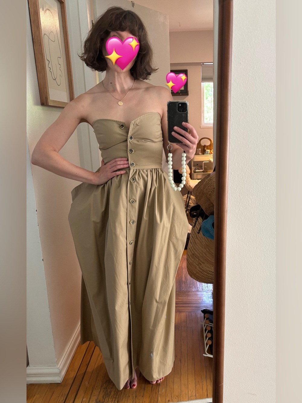 Maryam Nassir Zadeh Strapless Button-Front Maxi Dress in Khaki - Picture 2 of 3